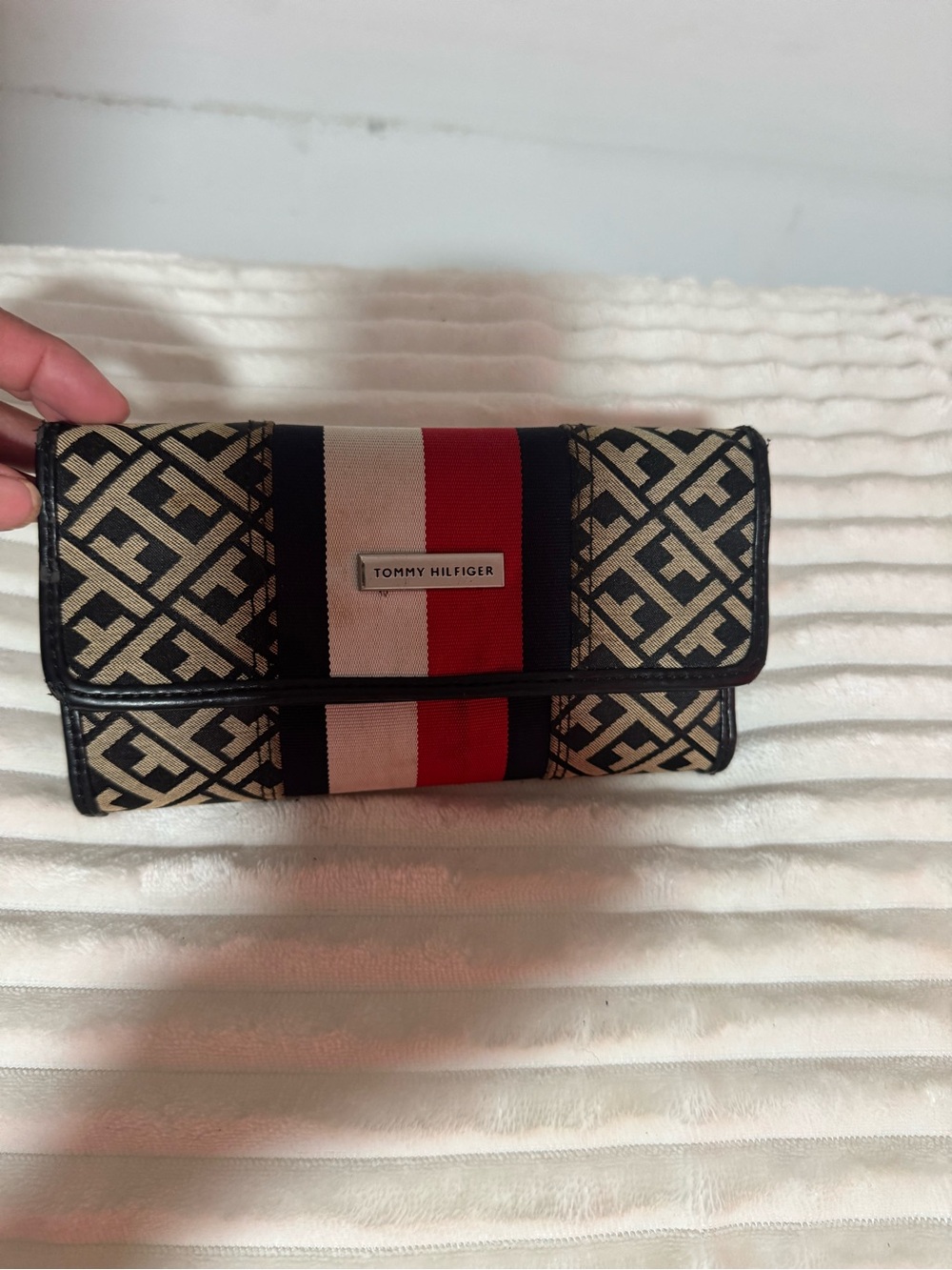 Tommy Hilfiger Navy, Red & White Signature Stripe Fold-Over Wallet